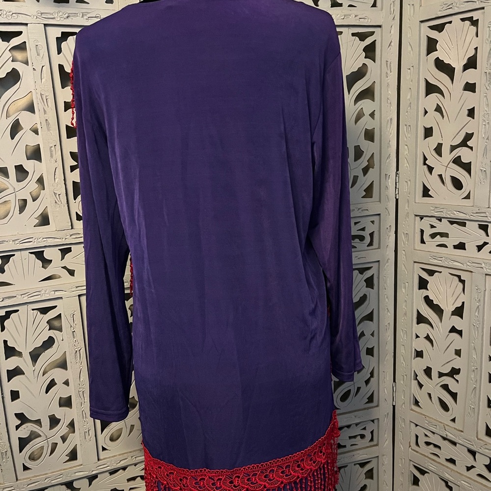 MAXIMA USA VINTAGE gorgeous purple with red fringe 2pc top & skirt maxi dress - Picture 9 of 11